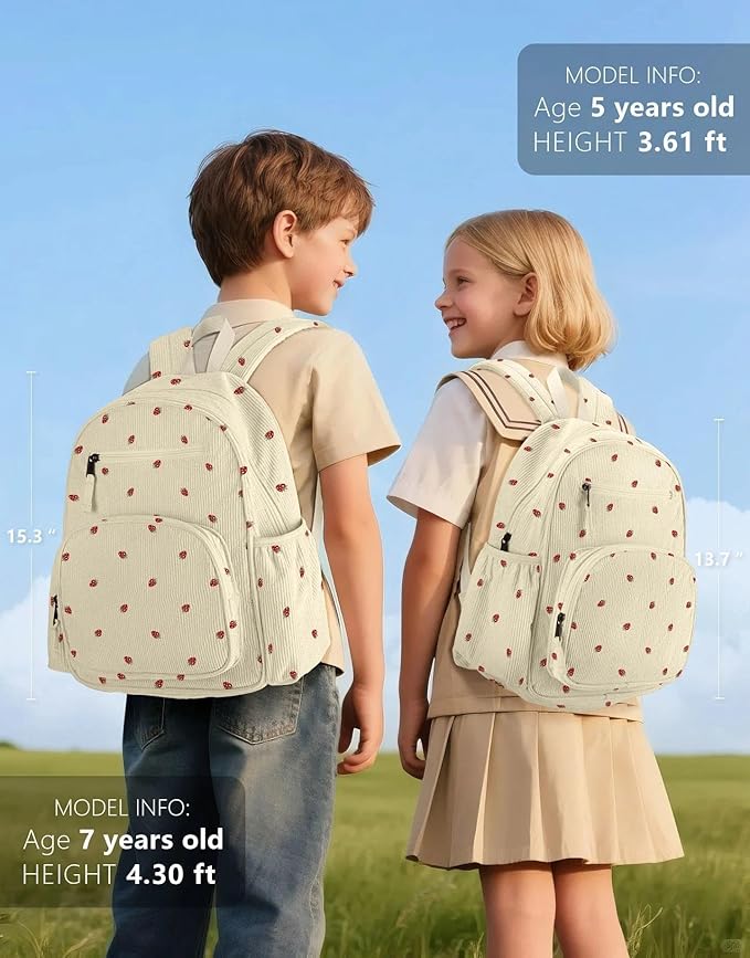 Corduroy Kids Backpack for Girls, Girls Backpack 5-9, Kindergarten Elementary School Bookbag for Girl 15.3" H Fit Folder
