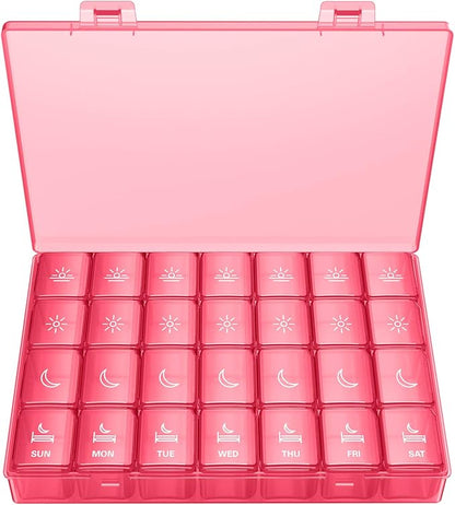 XL Pill Organizer 4 Times a Day, BUG HULL Extra Large Weekly Pill Box Case, 7 Day Vitamin Container Daily Pill Holder for Cod-Liver Oil, Vitamins, Supplements