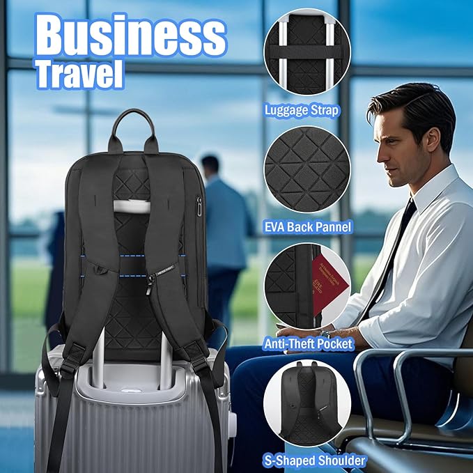 hk Slim Laptop Backpack, 15.6 Inch Anti-Theft Waterproof Bag for Men & Women, Lightweight Computer Backpack for Daily Commute, Work, College, or Travel, 16.5 * 11.8 * 2.8 in, 1.6 lbs
