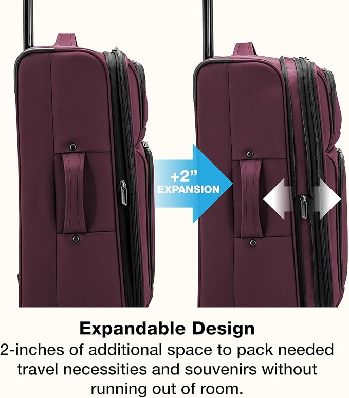 U.S. Traveler Anzio Softside Sturdy Ballistic Nylon Expandable Travel Suitcase Luggage with 4 Spinner Wheels Burgundy, Checked-Large 30-Inch