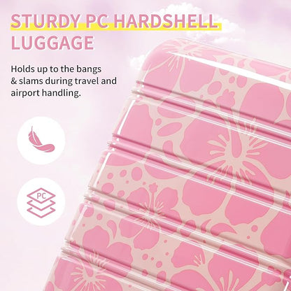 Merax Luggage Sets 3 Piece, Hardside Suitcase Set with Spinner Wheels, Lightweight Printing Luggage Carry on,20+24+28 IN,Pink