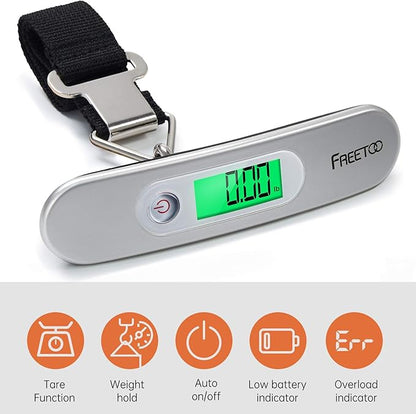 FREETOO Luggage Scale Portable Digital Hanging Scale for Travel, Suitcase Weight Scale with Superior Piano Lacquer 110 Lb/ 50Kg Capacity, Battery Included