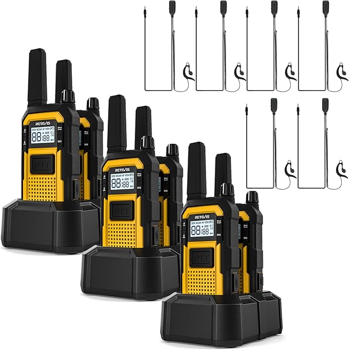 Retevis RB48 Walkie Talkies for Adults, Mil-Standards 810H, Waterproof Two Way Radio with G-Type Earpiece, 2-Meter Dropproof, VOX, Vibration Reminder, Emergency Alert, for Construction Site(6 Pack)