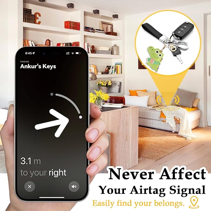 Leather Keychain for Airtag, Cute Protective Keychain Holder Compatible with Apple Air Tag,GPS Item Tracker Case Cover for Keys,Bags,Pets,Luggage(Crocodile)