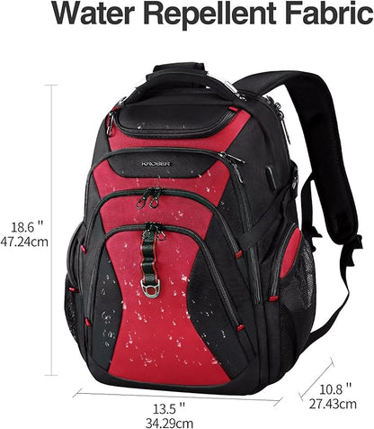KROSER Travel Laptop Backpack 17.3 Inch XL Computer Backpack with Hard Shell Saferoom RFID Pockets Water-Repellent Business College Daypack Stylish Bag for Men/Women-Black Red