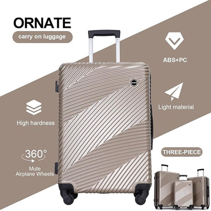 Luggage Sets 3 Piece, Hardside PC ABS Suitcase Set with Spinner Wheels, Lightweight Travel Carry-on and Checked Luggage, 3-Piece Set(20/24/28), Gold