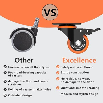 3 Inch Caster Wheels,Orange Casters Set of 4, Heavy Duty Casters with Brake 2300 Lbs, Locking Industrial Swivel Top Plate Casters Wheels for Furniture and Workbench Cart(Two Hardware Kits Include)