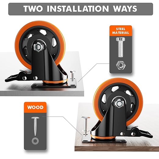 3 Inch Caster Wheels, Casters Set of 4, Heavy Duty Casters with Brake 1000 Lbs, Locking Industrial Swivel Top Plate Casters Wheels for Furniture and Workbench Cart(Two Hardware Kits Include)