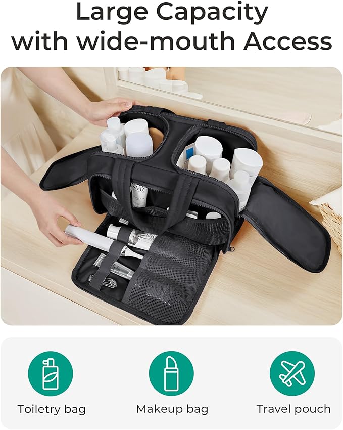 BAGSMART Travel Toiletry Bag, Puffy Toiletry Bag for Women, Wide-open toiletry bags for traveling, Large Travel Cosmetic Makeup Bag Organizer for Accessories,Toiletrie (Steel Blue)