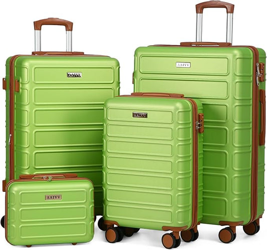 4 Piece Luggage Set Expandable ABS Travel Suitcase Set TSA Lock Hardshell Durable Lightweight Traveling Luggage Sets Gift for Back to School (Apple Green, 28in26in20in13in)