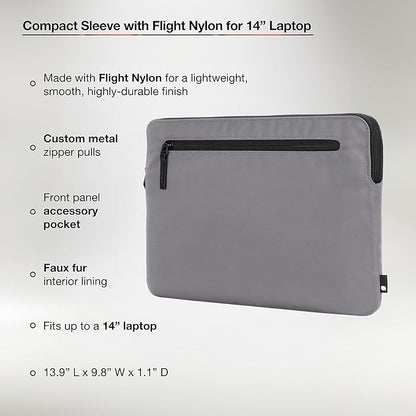 Incase Compact Laptop Sleeve with Flight Nylon - 14-inch MacBook/Laptop & iPad/Tablet Sleeve - Faux Fur Lining, Lightweight, Durable, Weather Resistant, Slip Pocket for Accessories - Conte Grey