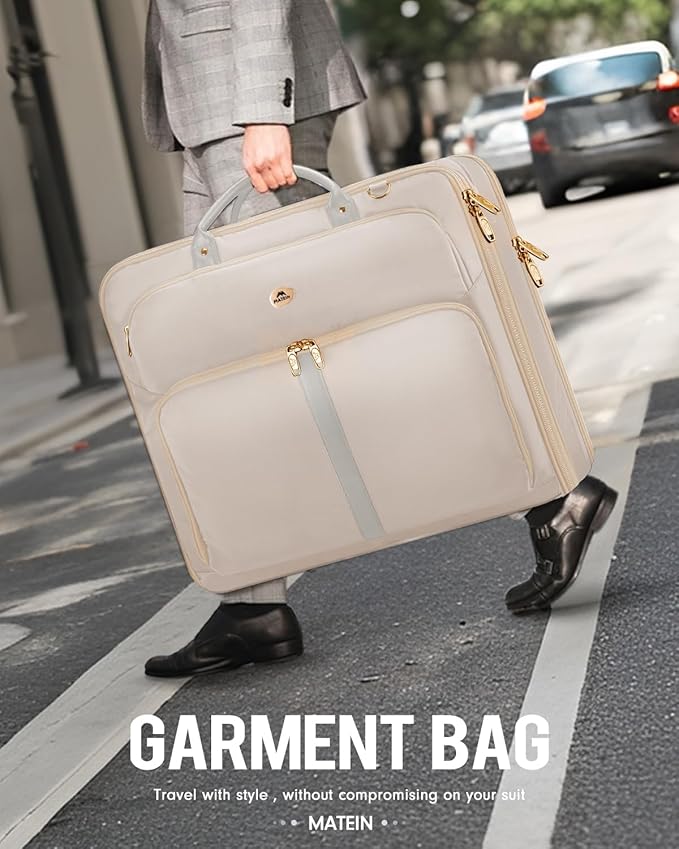 MATEIN Garment Bags for Travel for Women, Large Garment Bags for Hanging Clothes Up to 7 Suits, Business Convertible Travel Suit Carrier with Strap, Foldable Suitcase Luggage Fit 17.3" laptop, Beige