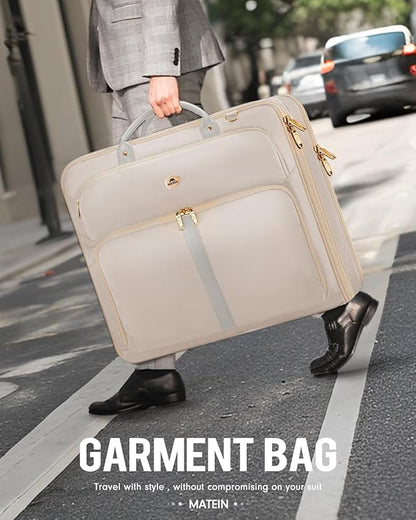 MATEIN Garment Bags for Travel for Women, Large Garment Bags for Hanging Clothes Up to 7 Suits, Business Convertible Travel Suit Carrier with Strap, Foldable Suitcase Luggage Fit 17.3" laptop, Beige