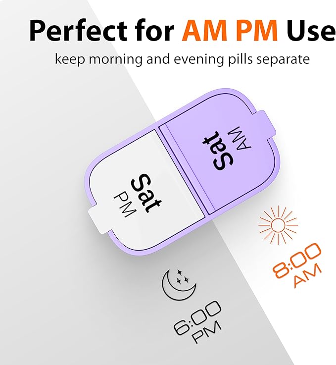 Extra Large Weekly Pill Organizer - XL Vitamin Holder with 7 Detachable AM PM Compartments - Portable Medicine Dispenser for Home and Travel, Big Supplement Container for Weekly or Daily Use, Purple