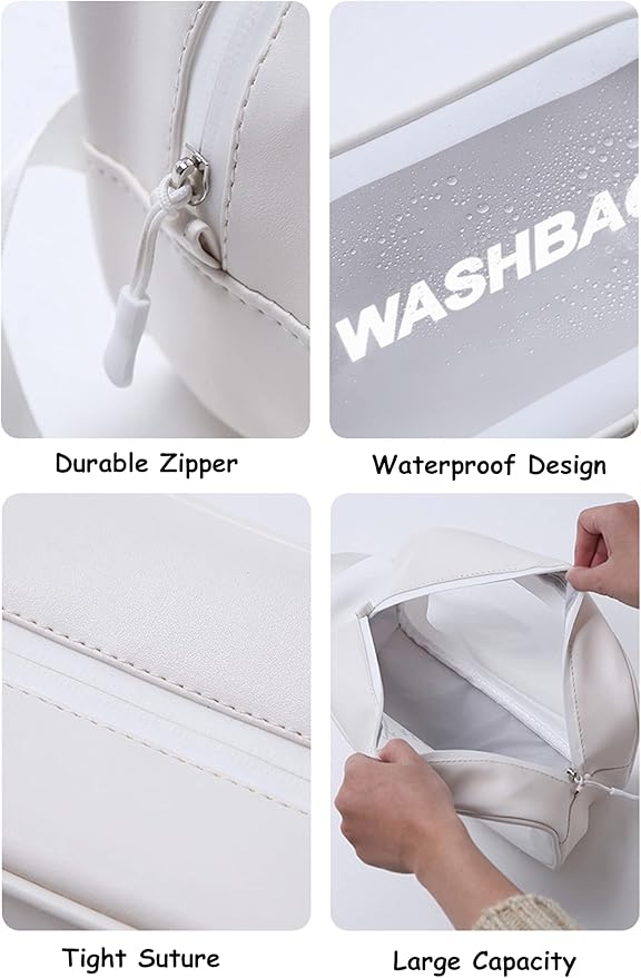 Clear Travel Bags for Toiletries, 3Pcs Portable PVC Waterproof Cosmetic Bags, Transparent Travel Storage Carry Pouch, Toiletry Bags and Cosmetics Organizer for Women Men (A-White)