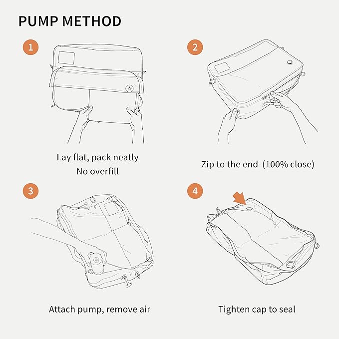 Vacuum Compression Bags for Travel with Pump Reusable for Carry-on Suitcase Backpack Home Storage, IP67 Waterproof, Wide Opening, Transparent Window (2 Pack + Pump Beige)