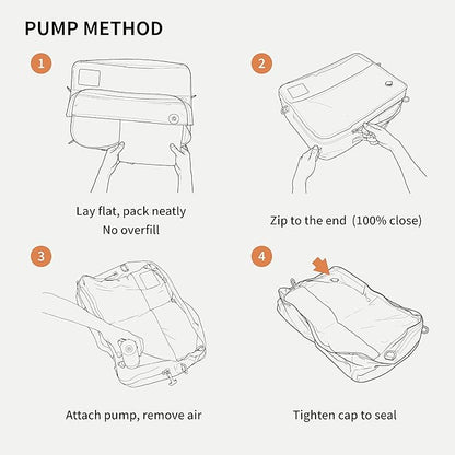 Vacuum Compression Bags for Travel with Pump Reusable for Carry-on Suitcase Backpack Home Storage, IP67 Waterproof, Wide Opening, Transparent Window (1 Large Pack + Pump Beige)