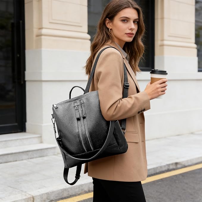 Genuine Leather Backpack Purse for Women: Fashion Ladies Convertible Backpack Designer Shoulder Handbag for Travel