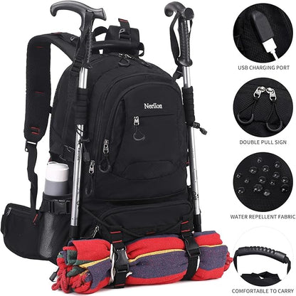 Nerlion 40L Hiking Backpack Travel Backpack for Men Women Camping Waterproof Outdoor Hiking Daypack Lightweight Backpack (Black)