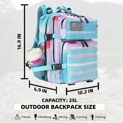 25L Tactical Military Backpack Small Travel Backpack for Men and Women Assault Pack Bug Out Bag Molle Daypack Gym Backpack with Bottle Holder (Rainbow Tie Dye)