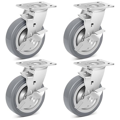 Nefish 6 Inch Heavy Duty Casters Wheels, Industrial Grade Thermoplastic Rubber Casters with Brake 4500 LBS, Ball Bearing Plate Swivel Castors Set of 4, Casters Wheels for Equipment, Industrial