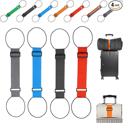 Multi Use Strong Adjustable Luggage Connector Straps, Flexible and Adjustable Luggage Strap, Luggage Connector Straps for Suitcases, Secure Stacking&Hands-Free Travel, Easy to Identify Travel (4Pcs/2)