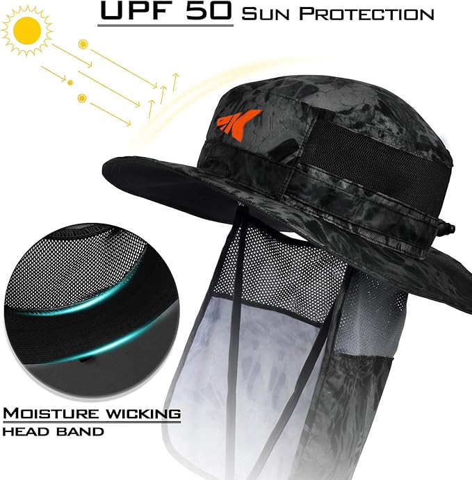 KastKing UPF 50 Boonie Hat Fishing Hat with Removable Neck Flap Sun Hats for Men