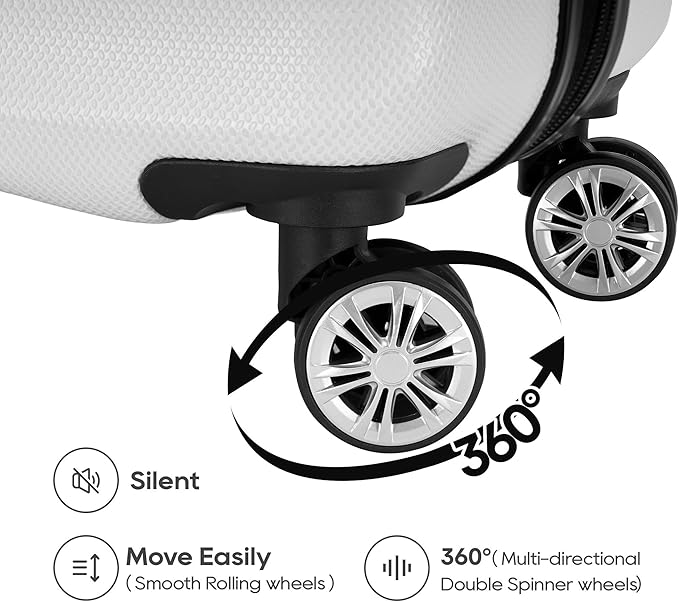 GinzaTravel 3-piece expandable luggage sets with Spinner Wheels， ABS hardshell Suitcase with TSA Lock，Large Luggage for Family Travel & carry on 20/24/28，White color