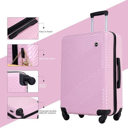 Luggage Sets 3 Piece, Hardside PC ABS Suitcase Set with Spinner Wheels, Lightweight Travel Carry-on and Checked Luggage, 3-Piece Set(20/24/28), Sakura Pink
