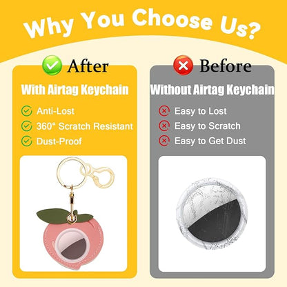 Leather Keychain for Airtag, Cute Protective Keychain Holder Compatible with Apple Air Tag,GPS Item Tracker Case Cover for Keys,Bags,Pets,Luggage(Peach)