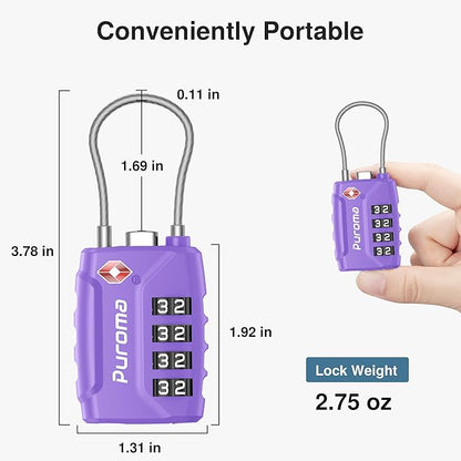Puroma 2 Pack TSA Approved Luggage Locks, 4 Digit Combination Travel Locks Resettable Code Lock with Zinc Alloy Body for Suitcase, Toolbox, Backpack, Bag, Gym Locker (Basic Purple)