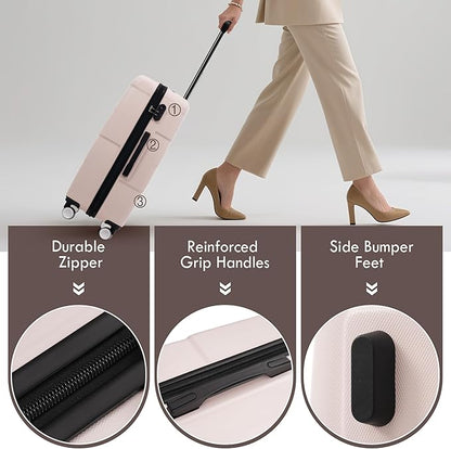 Merax Luggage Sets of 3 Piece Carry on Suitcase Airline Approved,Hardcase Suitcase Set with Double Spinner Wheels,Light Pink