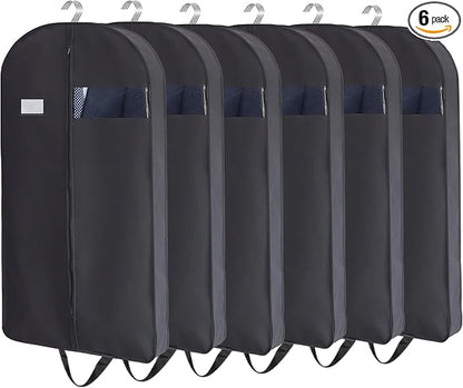 CONMEOCON- 43” Garment Bags for Hanging Clothes, Suit Bags for Men Travel with Car, Garment Bags for Storage with Handle, Clear Window and Name Tag, Protector for Suit, Jacket, Coat, Sweater, 6 Pack