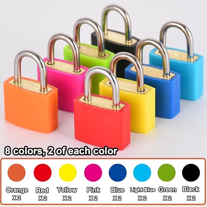 16 PCS Suitcase Locks with Keys,Small Luggage Padlocks Metal Padlock with Key,Multicolor Lock Luggage Locks Mini Keyed Padlock for Backpack Boxes Laptop Bag School Gym Locker,23 mm,8 Colors