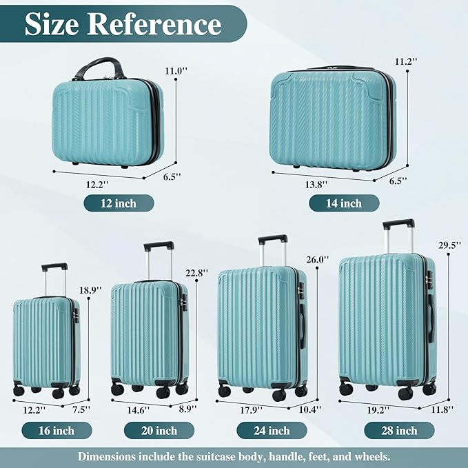 Hardshell 3pcs Luggage, Lightweight Suitcase with Spinner Wheels, Ice blue