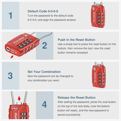 Puroma 2 Pack TSA Approved Luggage Lock, 4 Digit Combination Travel Locks Resettable Code Lock with Zinc Alloy Body for Suitcase, Toolbox, Backpack, Bag, Gym Locker (Basic Red)