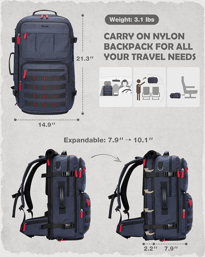 Gonex Travel Backpack, Large Carry-On Nylon Duffle Bag, 3-in-1 Convertible Laptop Bag for Men & Women, Durable for Work & Weekend Travel (Blue)