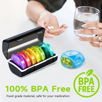 Weekly Pill Organizer 3 Times a Day, 2 Pack Travel Pill Box 7 Day, Daily AM/PM Pill Case Container, Portable Large Medicine Pill Organizer for Vitamin, Fish Oils, Supplements (Black)