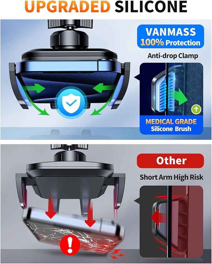 VANMASS 【85+LBS Strongest Suction & Military-Grade Ultimate Car Mount【Patent & Safety Certs】 Cell Phone Holder Truck Stand for GPS Vehicle Dashboard Windshield Vent for iPhone Samsung, Clear Black