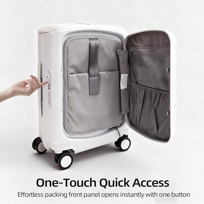 Hang Safe Carry On Luggage,PC Hard Shell Zipperless Bussiness Suitcases,21.3''x15''x9''Airline Approved,360° Spinner Wheels,TSA Locks USB Charging Port,Top Travel Seat,White