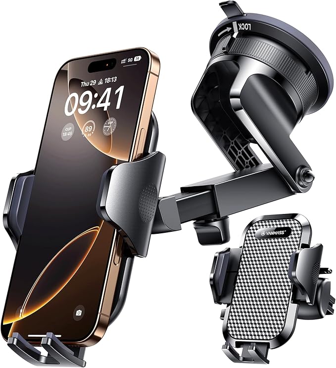VANMASS [Pro Version] Universal Car Phone Mount [2025 Super Suction Cup] Phone Holder for Car, Cell Phone Car Mount for Windshield Dash Vent Truck Stand for iPhone 17 Pro Max 16 15 14 Samsung Android