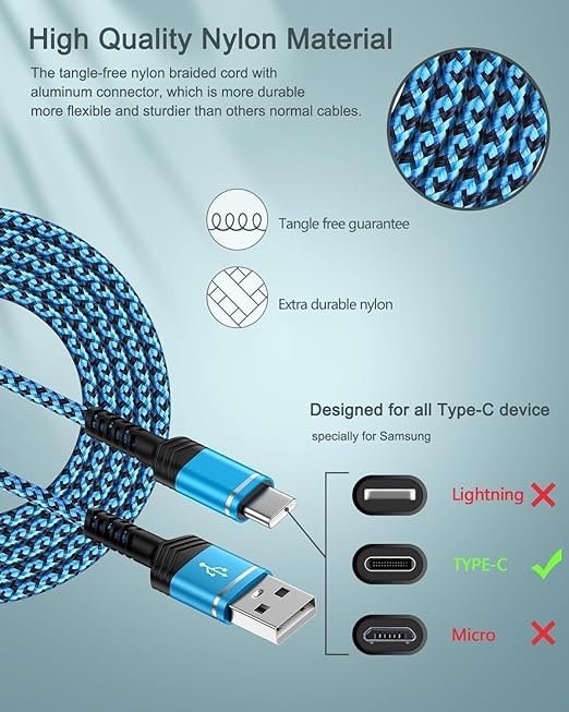 [6FT 5-Pack]USB A to USB C Cable, 60W USB Type C Fast Charging Cord, USB C Cable Compatible with iPhone 17/17Pro/16e/16Pro/Air, Galaxy S24 Ultra, S24+, S23, Z Fold6, Google Pixel 9 Pro XL/9Pro, Switch