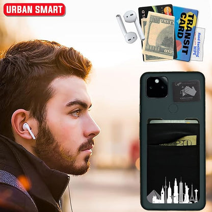 Gecko Travel Tech Double Pocket - Adhesive Card Holder - Cell Phone Pouch - Stick on Spandex Pocket - Carry Credit Cards and Cash (Cityscape)