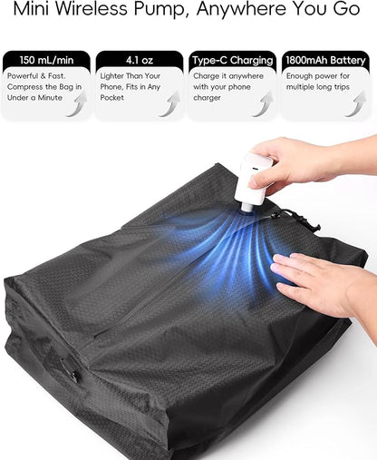 Travel Vacuum Bags with Wireless Pump, Reusable Vacuum Compression Bags for Suitcase, Space Saver for Luggage, Airtight & Waterproof, Perfect for Frequent Travelers & Business Trips (1-Pack)