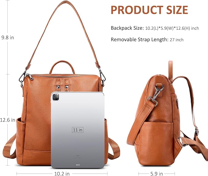 Genuine Leather Backpack Purse for Women: Fashion Ladies Convertible Backpack Designer Shoulder Handbag for Travel