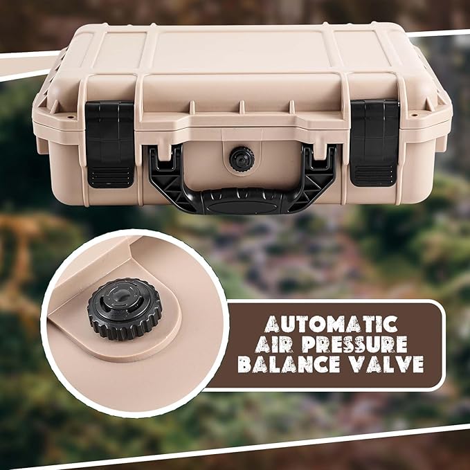 1 Pcs 16.3 x 12.4 x 6.5 Inch Waterproof Hard Case with DIY Customizable Foam Insert Portable Protective Case with Knife for Camera Drones Equipments Tools Test Instruments (Tan)