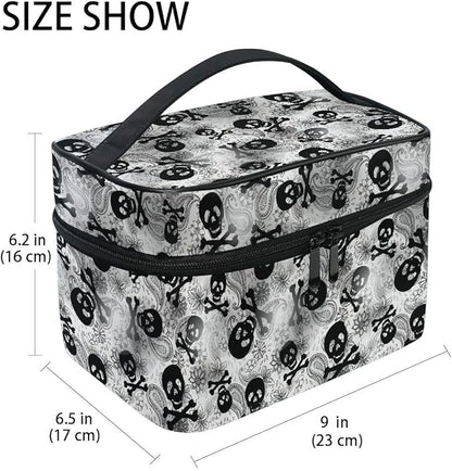 Makeup Bags, Gothic Skulls Black Grey Paisley Makeup Organizer Bags Toiletry Bag Box Travel Cosmetic Bag Make Up Train Case for Women Teen Girl Ladies
