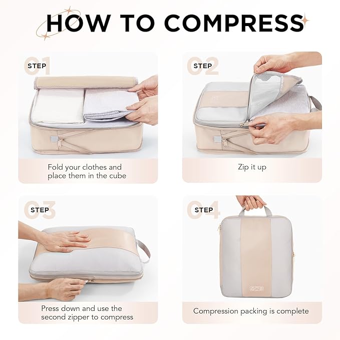 8 Set Compression Packing Cubes for Travel Essentials,Compressible Expandable Packing Cubes for Suitcase,OlarHike Luggage Organizer Bags for Travel,Handy Helper for Organizing Clothes(Beige1)
