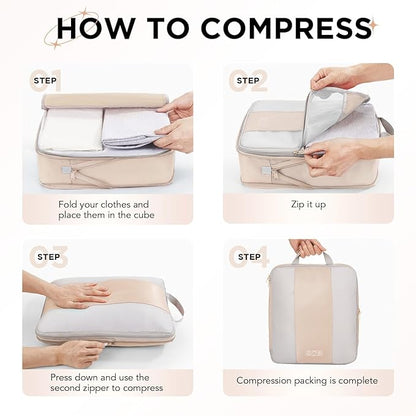 8 Set Compression Packing Cubes for Travel Essentials,Compressible Expandable Packing Cubes for Suitcase,OlarHike Luggage Organizer Bags for Travel,Handy Helper for Organizing Clothes(Beige1)