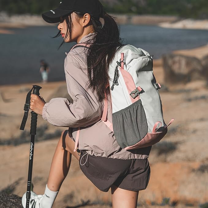 20L Small Waterproof Pink Hiking Backpack with Chest Strap for Women, Lightweight Travel Backpack with Padded Straps for Airplane